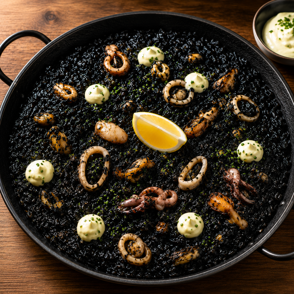 Arroz negro con calamar en Puerto Noble